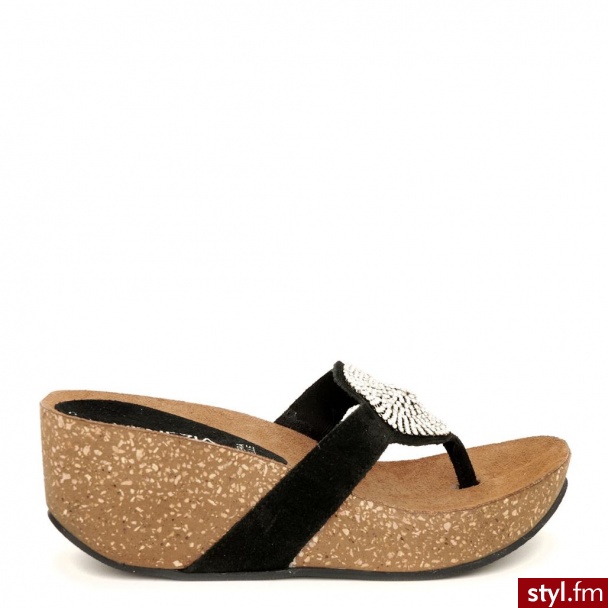 Venezia KLAPKI NA KOTURNIE 1594 CRO NERO - Klapki Buty Moda