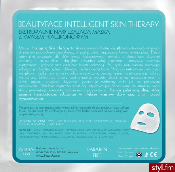 BEAUTYFACE INTELLIGENT SKIN THERAPY EKSTREMALNIE NAWILŻAJĄCA MASKA Z KWASEM HIALURONOWYM  - Kosmetyki
