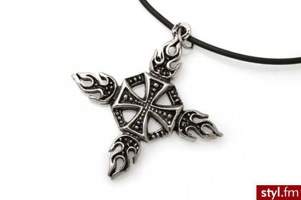 Jubileo.pl zAWIESzKA PŁOMIENNY KRzYŻ kolor stare srebro metal goth aj473 - Wisiorki Biżuteria Moda