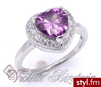 Violette Srebrny pierścionek serce Ametyst 046 - Pierścionki Biżuteria Moda