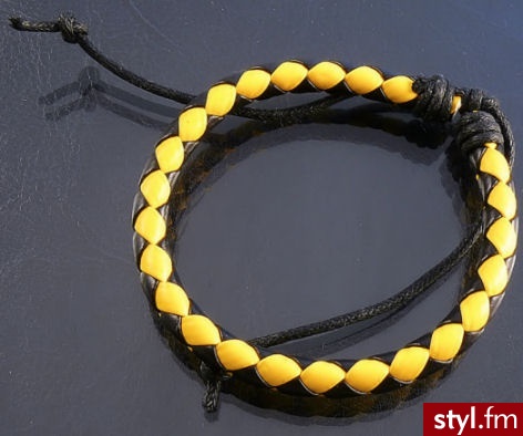 Bransoletka rzemień czarno-żółta 6mm - Bransoletki Biżuteria Moda