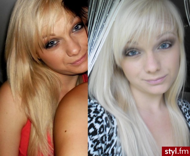 z lewej przyciemniane płukanka z kory dębu, prawa - naturalne nieco rozjaśnione ale to przez słonce, po powrocie z wakacji ;)<br>
w których lepiej? - Blond Rozpuszczone Proste z grzywką Na co dzień Średnie Fryzury