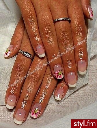 manicure hybrydowy + zdobienie malowane farbkami akrylowymi - Kwadratowe Malowane farbkami Naturalne Paznokcie