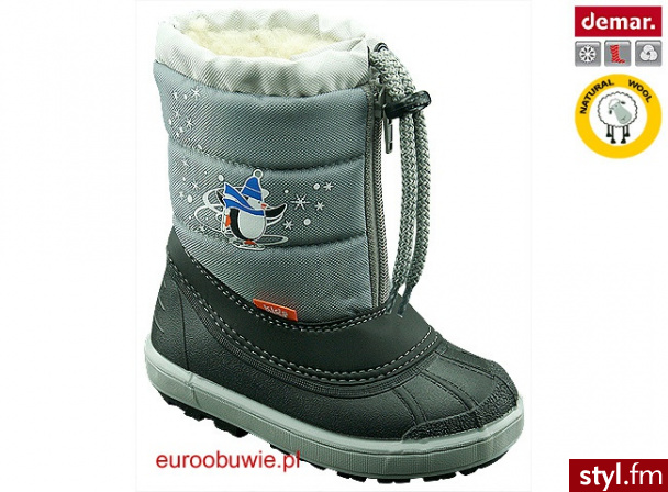 Demar Obuwie Dziecięce Śniegowce Dm-1502-C - Szare - Pozostałe Buty Moda