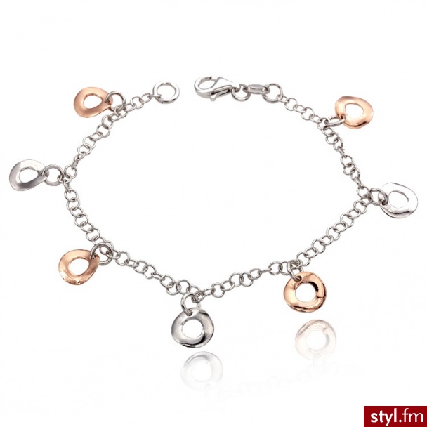 Dandelio Srebrna Bransoletka Łososiowe i Srebrne Kułeczka NCL-BRA-0084 - Bransoletki Biżuteria Moda