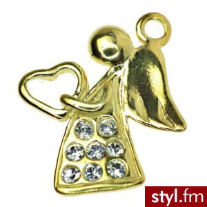 Charms aniołek z kamieniami Swarovski srebro 925 pozłacane - Wisiorki Biżuteria Moda