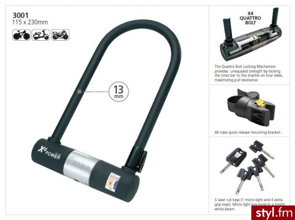 Magnum U-Lock 3001 115 X 230Mm 5 Kluczy (1 Z Diodą) - Bransoletki Biżuteria Moda