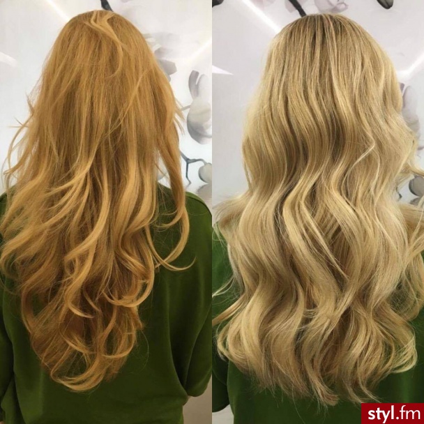 Koloryzacja z Olaplex - Blond Rozpuszczone Kręcone Na co dzień Długie Fryzury