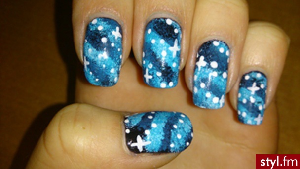 Galaxy :) - Kwadratowe Malowane farbkami Naturalne Paznokcie