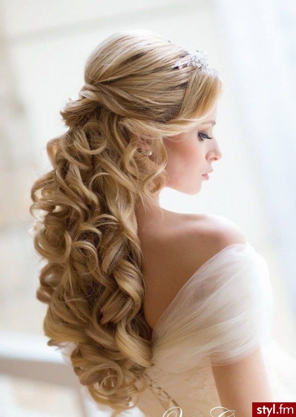 Blond Upięcie Kręcone z grzywką Ślubne Długie Fryzury