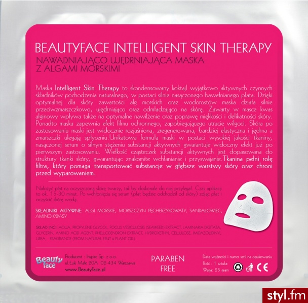 BEAUTYFACE INTELLIGENT SKIN THERAPY NAWADNIAJĄCO UJĘDRNIAJĄCA MASKA Z ALGAMI MORSKIMI - Kosmetyki