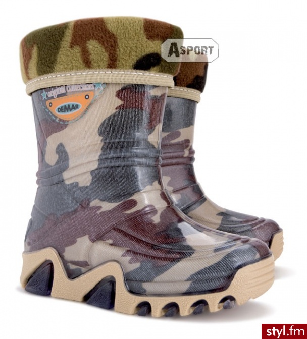 Kalosze dziecięce z wkładką ocieplającą STORMIC LUX PRINT moro Demar - Kalosze Buty Moda