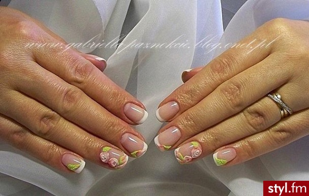 manicure hybrydowy + zdobienie akrylowe 3d - Kwadratowe French Naturalne Paznokcie