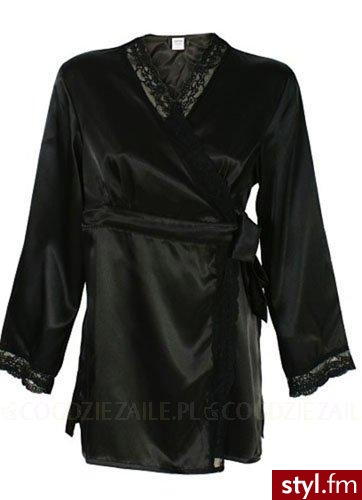 Szlafrok - Esotiq. Kobiecy, połyskujący, cienki szlafrok z jesienno-zimowej kolekcji Esotiq. Elegancki, wykończony koronkowymi lamówkami, wiązany w pasie. Do kompletu dokupić można także koszulę nocną w tym samym stylu. - Pozostałe Ciuchy Moda