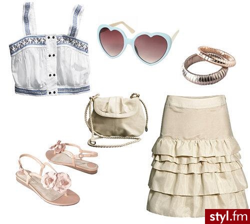 Top 99zł, spódnica 119zł, torebka 39zł H&M, okulary ok. 60zł Topshop, bransoletki ok. 35zł, buty 99zł Promod - Pozostałe Ciuchy Moda