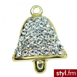 Charms dzwoneczek z kamieniami Swarovski srebro pozłacane - Wisiorki Biżuteria Moda