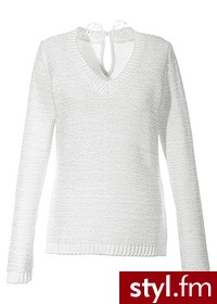 Bonprix Sweter z metaliczną nitką ecru 914039_17208 Biały - Swetry Ciuchy Moda