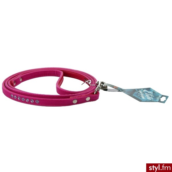 YARRO 1cm x 120cm różwa smycz aksamitna z kryształkami - Psy Zwierzaki
