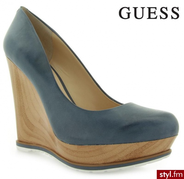Guess VADEN zEPPA WEDGE LEATHER BLUE - Koturny Buty Moda