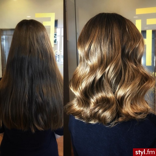 sombre z Olaplex fryzjer Warszawa salon FOR HAIR - Blond Rozpuszczone Kręcone Na co dzień Średnie Fryzury