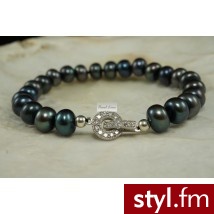 Pearl Line Bransoleta z grafitowej perły typu Button z cyrkoniami - Bransoletki Biżuteria Moda