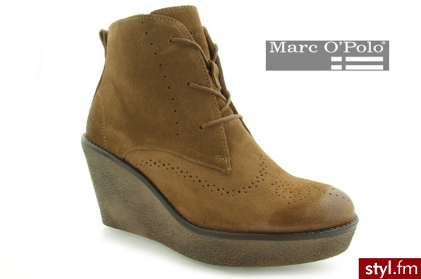 Marc O'Polo WEDGE BOOTIE CALF SUEDE COGNAC - Botki Buty Moda