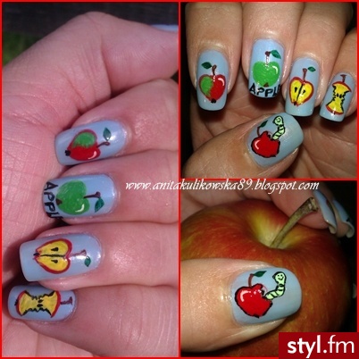 Apples on my nails :) - Kwadratowe Naturalne Paznokcie