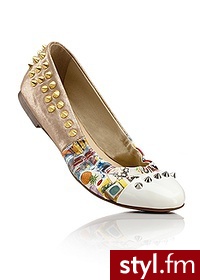 Bonprix Baleriny z ćwiekami biało-kolorowy 904059_24011 - Balerinki Buty Moda