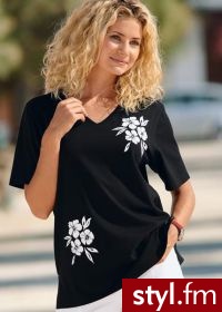 Bonprix Długi shirt zielono-biały 938757_12347 - Bluzki Ciuchy Moda