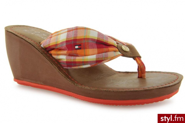Tommy Hilfiger MYRIAM 3 B RED ORANGE CHECK - Klapki Buty Moda