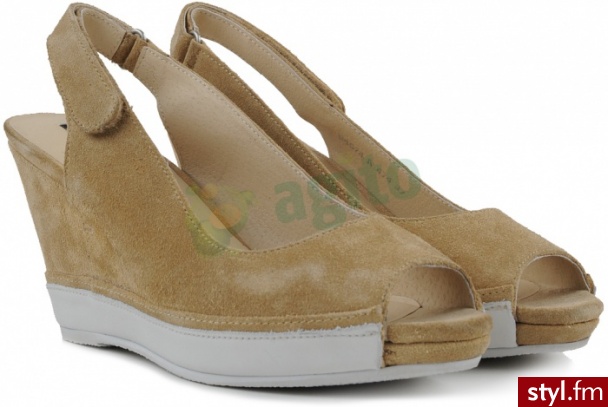 BRONX Sandały na koturnie beżowe 943166 - Koturny Buty Moda