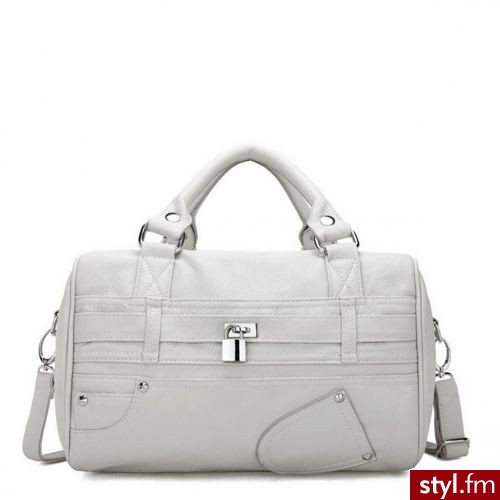 Just Star Skórzany trapezowy kuferek mleczny (170348-11) - Torebki na co dzień Torebki Moda
