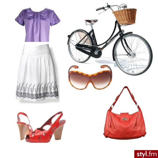 Rowerem do pracy Rower Pashley - 2100 zł; Koszula Unisono - 249 zł; Spódnica Orsay - 89.90 zł; Sandały Bronx - 164 zł; Okulary Miu Miu - 490 zł; Torebka Jacqueline Riu - 109.90 zł :) - Styler