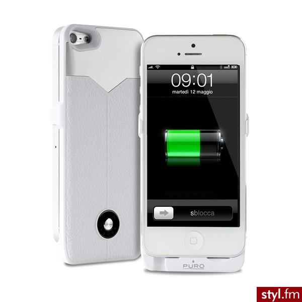PURO Battery Bank Cover Etui z baterią 2100mAh do iPhone 5 biały (BBIPHONE5WHI) - Portfele i etui Dodatki Moda