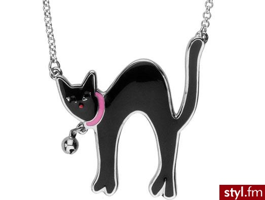 Czarny kot na srebrnym łańcuszku od Lulu Guinness - 75 GBP - Pozostałe Dodatki Moda