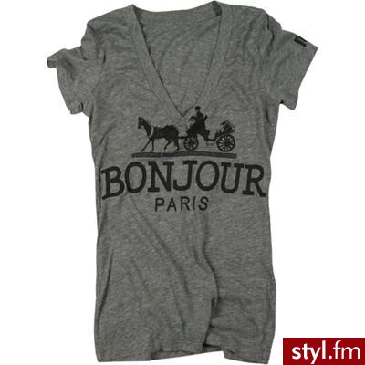 Rebel Yell Bonjour V-Neck in Heather Grey - Polyvore. Pobrano ze strony: http://www.polyvore.com/rebel_yell_bonjour_neck_in/thing?id=13191612 - Pozostałe Ciuchy Moda