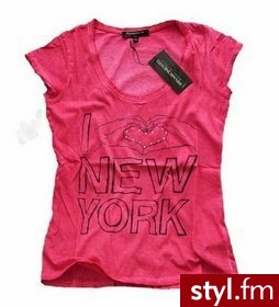 Rinascimento T-shirt damski z nadrukiem V różowy roz. S/M (5904378152598) - Bluzki Ciuchy Moda