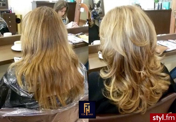 Fryzura przed i po regeneracji z użyciem Olaplex. Salon For Hair. - Blond Rozpuszczone Kręcone Na co dzień Długie Fryzury