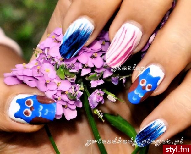 owl nails - Migdałki Naturalne Paznokcie