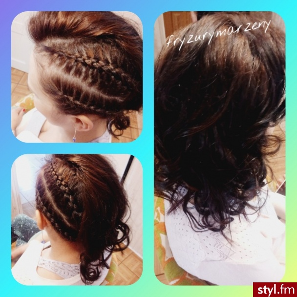 Fryzura typu corn rows-drobno plecione z boku  warkocze holenderskie oraz lekkie loki .Idealnie na imprezę :) - Wieczorowe Długie Fryzury