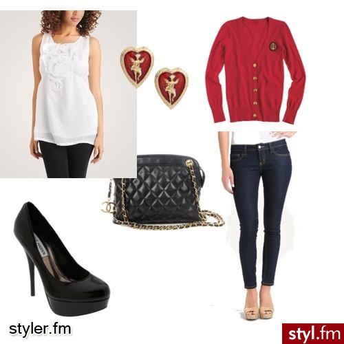 obcasy i czerwony sweterek - Styler