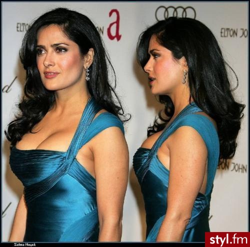 Salma Hayek - Kręcone Na co dzień Średnie Fryzury