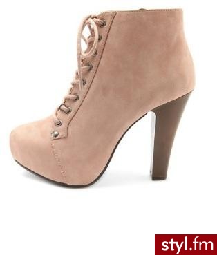 Lace-Up Platform Heel Bootie - Botki Buty Moda