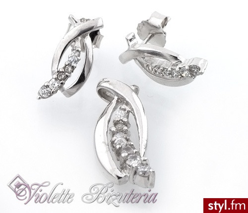 Violette Srebrny komplet zawieszka, kolczyki diamentowe 011 - Kolczyki Biżuteria Moda